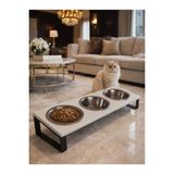 Kedi Mama Su Kabı Seti – 10° Eğimli Standlı 3’lü Çelik Mama Kabı, Kediler İçin