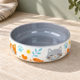 Kedi Mama ve Su Kabı Seramik Porselen Kase, 600 ml, 15 cm, Sırlı Yüzey, Bulaşık Makinesinde Yıkanabilir, Desenli, Geniş Ağızlı, Kaymayan Ağırlıkta, Antrasit