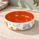 Kedi Mama ve Su Kabı Seramik Porselen Kase, 600 ml, 15 cm, Sırlı Yüzey, Bulaşık Makinesinde Yıkanabilir, Desenli, Geniş Ağızlı, Kaymayan Ağırlıkta, Turuncu