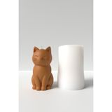 Kedi Mum Silikon Kalıp - Sevimli Kedi Mum Kalıbı, Kedi Figürlü Mum Kalıbı 9 x 5 cm - Beyaz - Adet
