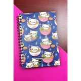 Kedi Noodle Tasarımlı Spiralli Sticker'lı Tarihsiz Konuşan Ajanda Haftalık Planlayıcı Defter - KediNoodle - Renkli