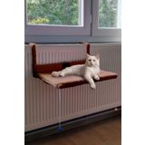 Kedi Radyatör Yatağı Kahve Kalorifer Petek Üstü Askılı Polar Peluş Kedi Yatağı Hamak
