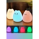 Kedi Şekilli Gece Lambası Çocuk Odası LED Rgb Renk Değiştiren Dokunmatik (Karışık Yüz Ifadesi)
