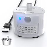 Kedi Su Çeşmesi Pompası, QIUOIO Paslanmaz Çelik Kedi Fıskiyesi Su Pompası, Son Derece Sessiz (≤30dB), Düşük Güç Tüketimi (1,5 W), Dahili LED Işık, S3 için Uygun