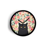 Kedi Tasarım Modern Duvar Saati - 25cm - Önü Camlı Siyah Kasa - Sessiz Mekanizma, JH0240S25SKP