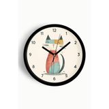 Kedi Tasarım Modern Duvar Saati - 25cm - Önü Camlı Siyah Kasa - Sessiz Mekanizma, JH1105S25SKP
