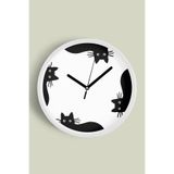 Kedi Tasarım Modern Duvar Saati - 30cm - Önü Camlı Beyaz Kasa - Sessiz Mekanizma, JH0610S30BKP
