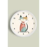 Kedi Tasarım Modern Duvar Saati - 35cm - Önü Camlı Beyaz Kasa - Sessiz Mekanizma, JH1105S35BKP