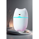 Kedi Tasarımlı LED Hava - Oda- Araç Nemlendirici Buhar Makinesi Sessiz Aroma Difüzör Çok Fonksiyonlu - Beyaz