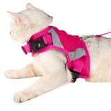 Kedi Tasması Göğüs Boyun Tasma Seti Sevk Kayışlı Terletmeyen Nefes Alan Reflektörlü Tasma - L - Pembe