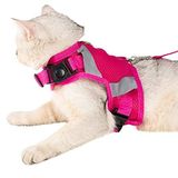 Kedi Tasması Göğüs Boyun Tasma Seti Sevk Kayışlı Terletmeyen Nefes Alan Reflektörlü Tasma - M - Pembe