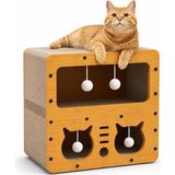 Kedi Tırmalama Evi - Ahşap Kedi Oyun Evi 45X28X51 cm - Çift Katlı Karton Tırmalama Tahtalı Uyku Yuvası - Peluş Top Oyuncaklı Evcil Hayvan Mobilyası - Kedi Villa Tasarım