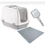 Kedi Tuvaleti Xxl Kapalı Büyük Boy (52*66*46)Cm Elekli Paspas Hediyeli - Beyaz