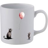 Kedi ve Balın Baskılı Beyaz Kupa Bardak - Seramik Çay, Kahve Hediyelik Bardağı - 001 - Beyaz