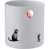 Kedi ve Balon Baskılı Kulpsuz Kupa Bardak - Hediye Kahve Kupası, Su Bardağı - 001 - Beyaz