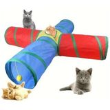 Kedi ve Köpek Oyun Tüneli Gökkuşağı Renkli Katlanır, Uzun Eğlenceli Evcil Hayvan Oyuncak Tüneli (Dört Yönlü)