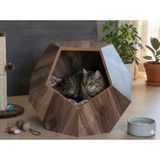 Kedi Yuvası -Dekoratif Kedi Yatağı - Çok Yüzlü El Yapımı Kedi Yuvası- Kedilik - Ceviz desen