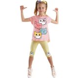 Kediler Kız Çocuk Yazlık Tunik T-shirt Tayt Takım