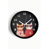 Kediler Modern Duvar Saati - 25cm - Önü Camlı Siyah Kasa - Sessiz Mekanizma, JH1114S25SKP