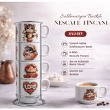 Kediler Süblimasyon Baskılı 4'lü Nescafe Fincan Takımı - 001 - Beyaz