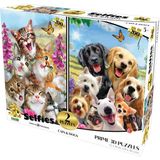 Kediler ve Köpekler Selfie 200 Parça 2'li 3D Puzzle - Standart