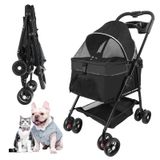 Kediler/Köpekler için Evcil Hayvan Arabası, 4 Tekerlekli Köpek Kedi Arabası 30 lbs'ye kadar Küçük Orta Köpekler Kediler Katlanabilir Köpek Arabası Saklama Sepeti ve Bardak Tutacağı ile. (Siyah)