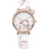Kedili Hello Kittyyy Unicorn Desenli Kadın Genç Kız Çocuk Kol Saati – Deri Kordon, Taş Detaylı, Analog Quartz Saat - Beyaz