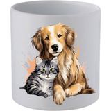 Kedili Köpekli Kulpsuz Kupa Bardak - Hediye Kahve Kupası, Su Bardağı - 001 - Beyaz
