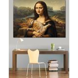 Kedili Mona Lisa Dekoratif Kanvas - Mdf Ahşap Tablo
