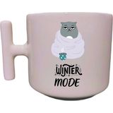 Kedili Winter Mode Yazılı Krem Rengi Eğlenceli Esprili Özel Tasarım T Kupa Bardak Latte Bardağı - 300 cc