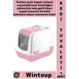 #Kedituvaleti Üstten Açılır Koku Önleyen Pratik Şeffaf Kapılı Yavru Küçük Kapalı Kedi Tuvaleti Pembe