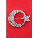 KEEBA Ay yıldız broş. Yaka iğnesi broş. Taşlı tasarım ay yıldız broş. Kadın broş. Erkek broş.Broş. Unisex