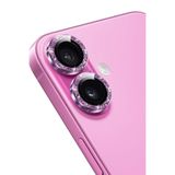 KeepHone Apple iPhone 16 ve iPhone 16 Plus ile Uyumlu Kamera Koruma, Parlak Simli Gömülü Taşlı Lens Koruyucu Cam, Pembe