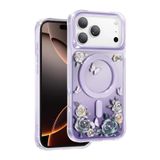 KeepHone Apple iPhone 17 Pro Max ile Uyumlu Kılıf, Kristal Detaylı Gül Desenli, Roseland MagSafe Kapak, Mor