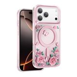 KeepHone Apple iPhone 17 Pro Max ile Uyumlu Kılıf, Kristal Detaylı Gül Desenli, Roseland MagSafe Kapak, Pembe