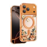 KeepHone Apple iPhone 17 Pro Max ile Uyumlu Kılıf, Kristal Detaylı Gül Desenli, Roseland MagSafe Kapak, Turuncu