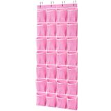 KEEPJOY 28 Cepli Askılı Ayakkabı Düzenleyici, Kapı Üstü Ayakkabı Düzenleyici, File Cepli Asma Kapı Ayakkabı Tutucu Raf Büyük Boy 65 x 23 İnç (Pembe-1 Paket)