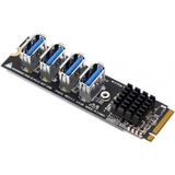 Keepro M.2 Mkey Pcı E To 4port USB 3.0 1x Riser Çoklayıcı Kart Nvme