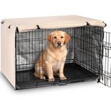 kefit Dayanıklı Köpek Kafesi Örtüsü - Çift Kapı, Evcil Hayvan Kulübesi Kılıfı Su Geçirmez Anti-UV Köpek Kafesi Örtüsü 61-137 cm Sandık için Uygun - Bej