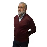Kehila Erkek Bordo Baba Hırkası Önden Zarif Düğmeli Klasik Çift Cepli Rahat Kesim Ince Yün Triko