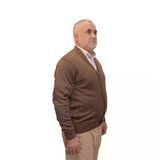 Kehila Erkek Kahverengi Baba Hırkası Önden Zarif Düğmeli Klasik Çift Cepli Rahat Kesim Ince Yün Triko