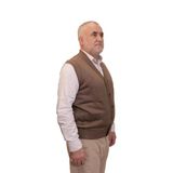 Kehila Erkek Kahverengi Baba Yeleği Önden Zarif Düğmeli Klasik Çift Cepli Rahat Kesim Ince Yün Triko