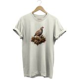 Keklik Kuşu Baskılı Arazi ve Doğa Tişörtü Outdoor Giyim - Beyaz - XL