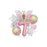 Kelebek 7 Yaş Balon Set Gökkuşağı Kelebek Konsept Doğum Günü Balon Set