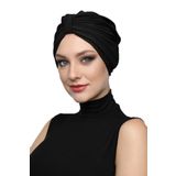 Kelebek Astarlı Siyah Hazır Türban Tesettür Havuz Bonesi