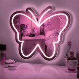 Kelebek Ayna Neon Tabela Kısılabilir USB LED Neon Işıklar Yatak Odası, Çocuk Odası, Oturma Odası Partileri, Kızlar için Noel Doğum Günü Hediyeleri, Boho Ayna Duvar İşareti Sanat Hediyesi-pembe