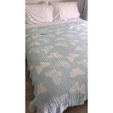 Kelebek Desen 4 Katlı Müslin Pike Yatak Örtüsü Battal Boy 240x260 cm Mavi