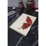 Kelebek Desenli Ahşap Kapaklı Defter - Ajanda - Günlük - Çizgisiz Defter - A5 Anı Defteri