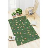 Kelebek Desenli Yeşil Baskılı Kaymaz Yıkanabilir Salon Oturma Odası Mutfak Balkon Halısı Yolluk 80 X 400 Cm Yeşil