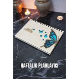 Kelebek Figürlü Ahşap Süresiz Plan Defteri - Tarihsiz Ajanda - Haftalık Planlayıcı - A5